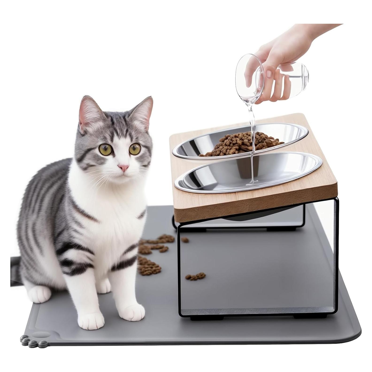 Cuencos Elevados para Gatos Summark 2 Acero Inoxidable Antivómito