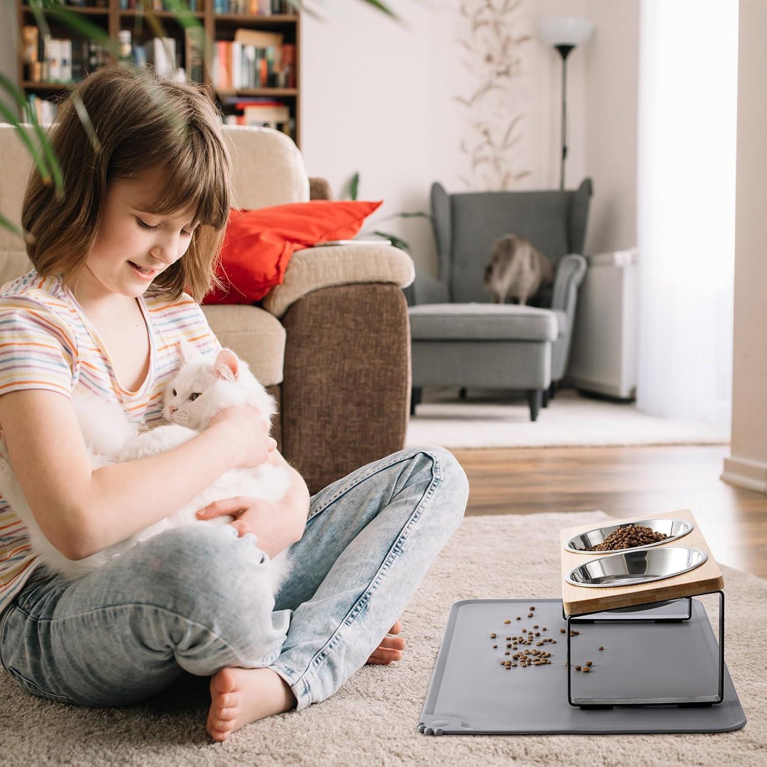 Cuencos Elevados para Gatos Summark 2 Acero Inoxidable Antivómito