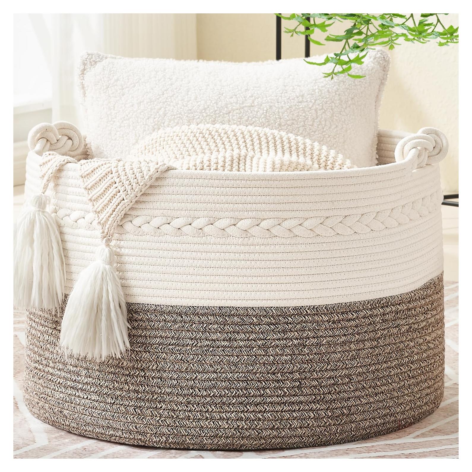 Cesta de Almacenamiento KAKAMAY 58L Algodón Beige 50.8cm