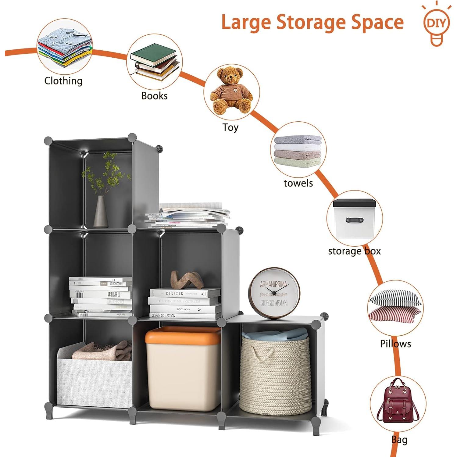 Organizador de Closet GIMTRR Estante Cubby 6 Cubos Negro