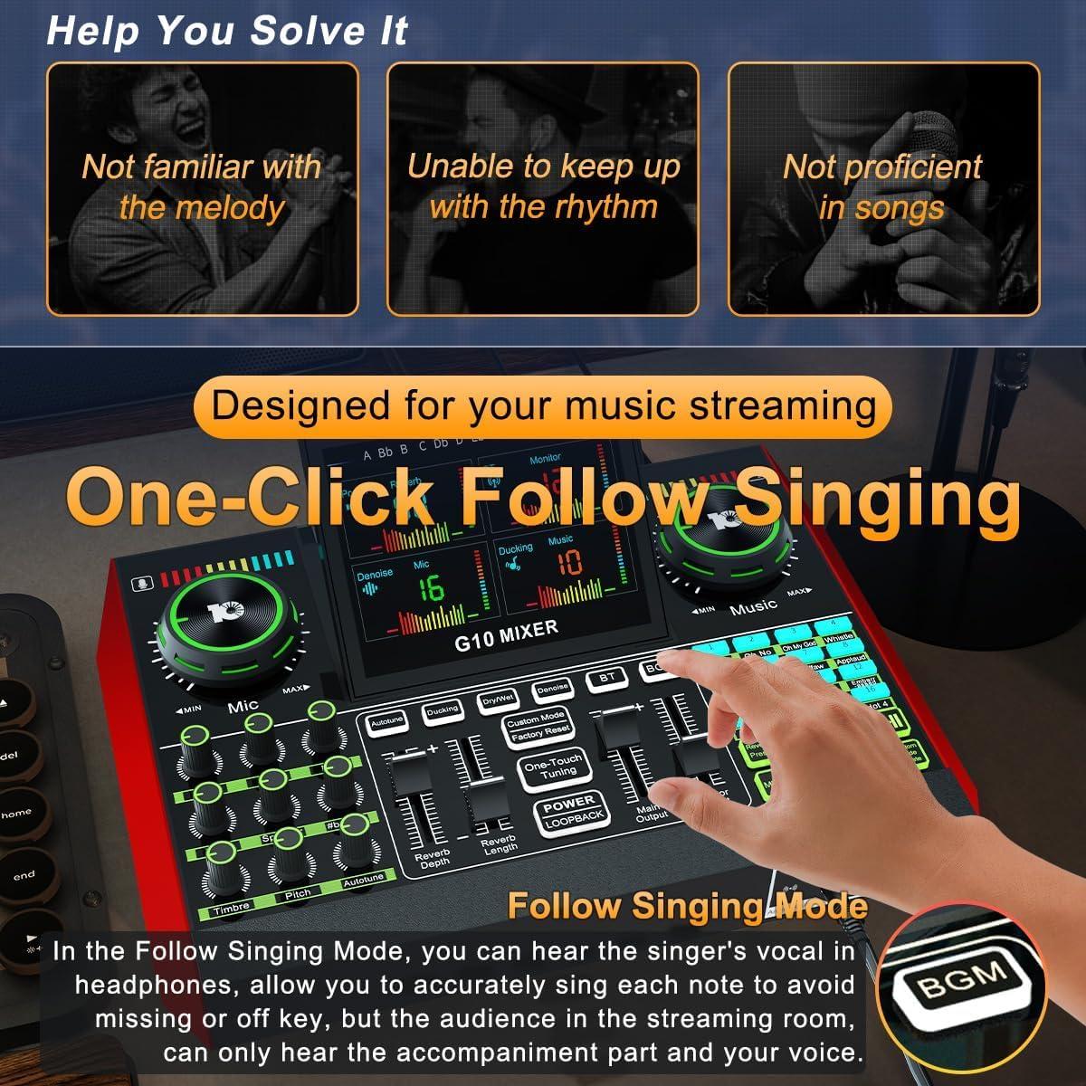 Mezclador de Audio Tenlamp G10 con Tarjeta de Sonido 48V