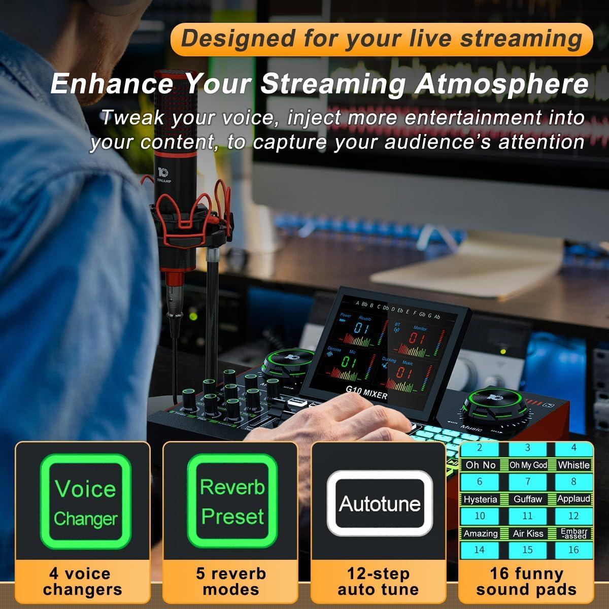 Mezclador de Audio Tenlamp G10 con Tarjeta de Sonido 48V