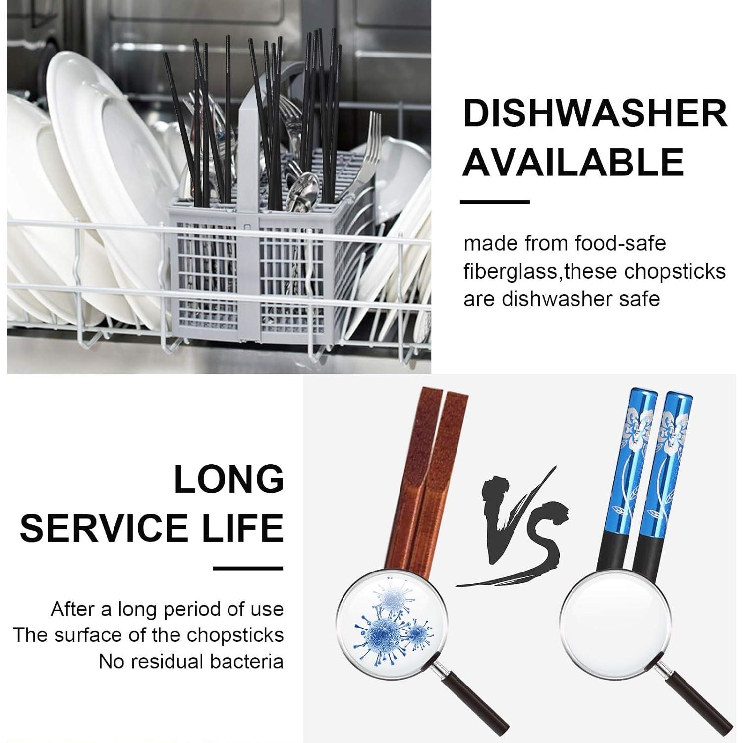 10 Pares de Palillos Reutilizables GADIEDIE 24.1 cm Coloridos