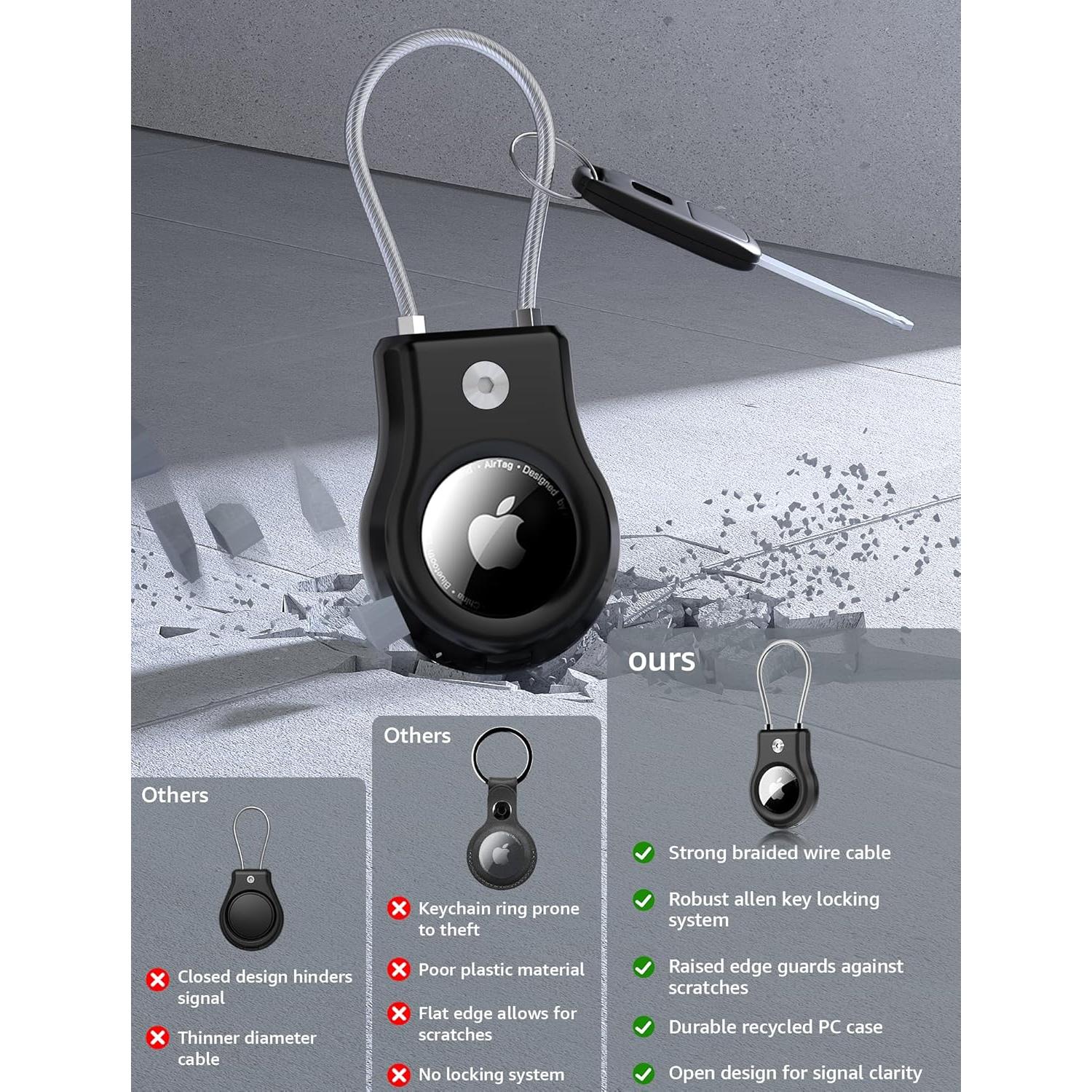 Soporte para llavero Gliship con cable para Apple AirTag - Negro