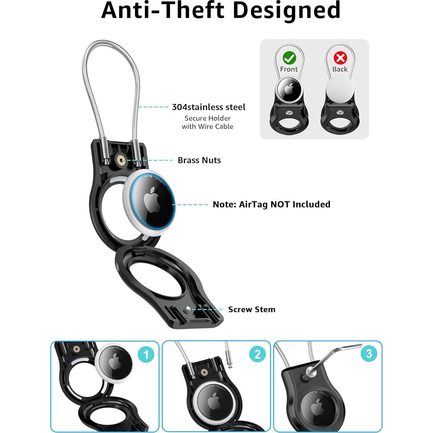 Soporte para llavero Gliship con cable para Apple AirTag - Negro