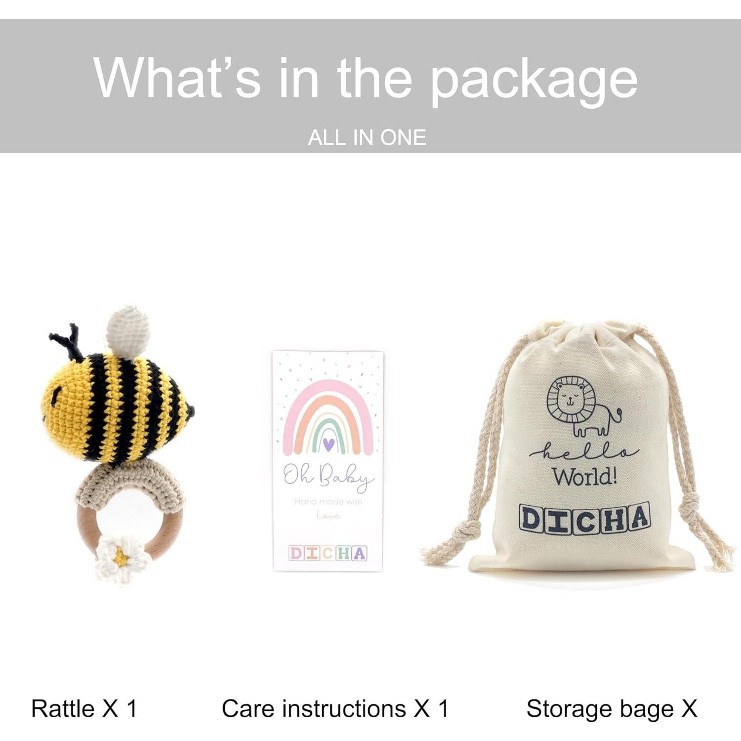 Sonajero de Ganchillo DICHA Abeja - Juguete Sensorial Bebés