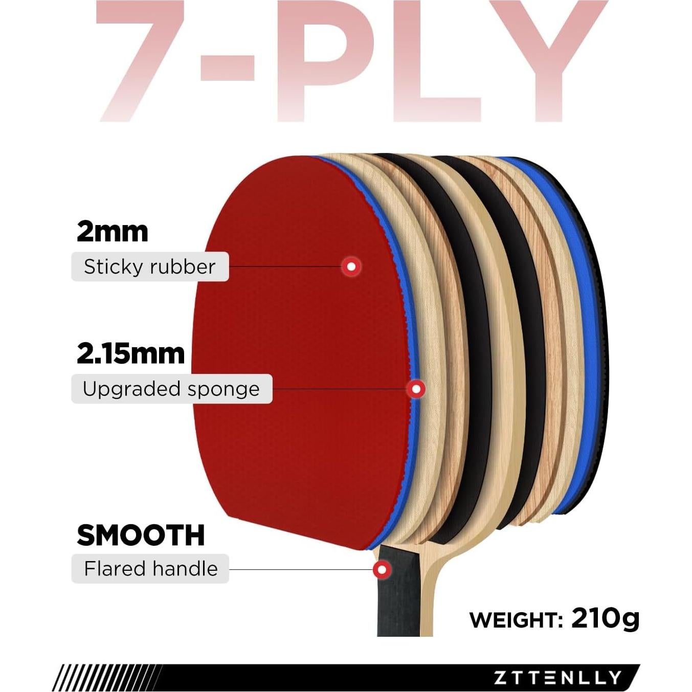 Paleta de Ping Pong ZTTENLLY TOTAL 7 Capas Velocidad