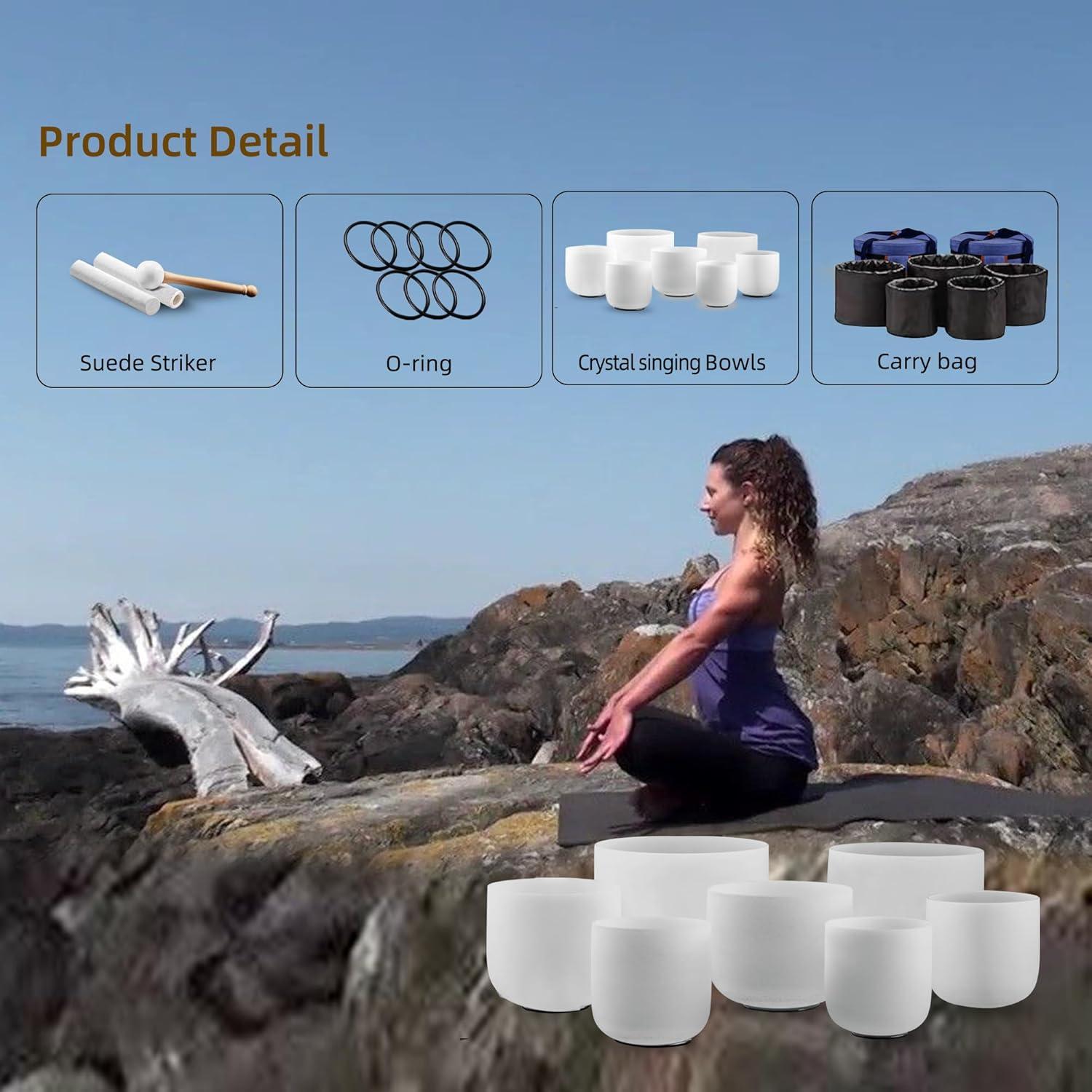 Juego de 7 cuencos de canto KRESEC 17-30 cm 440Hz para chakras