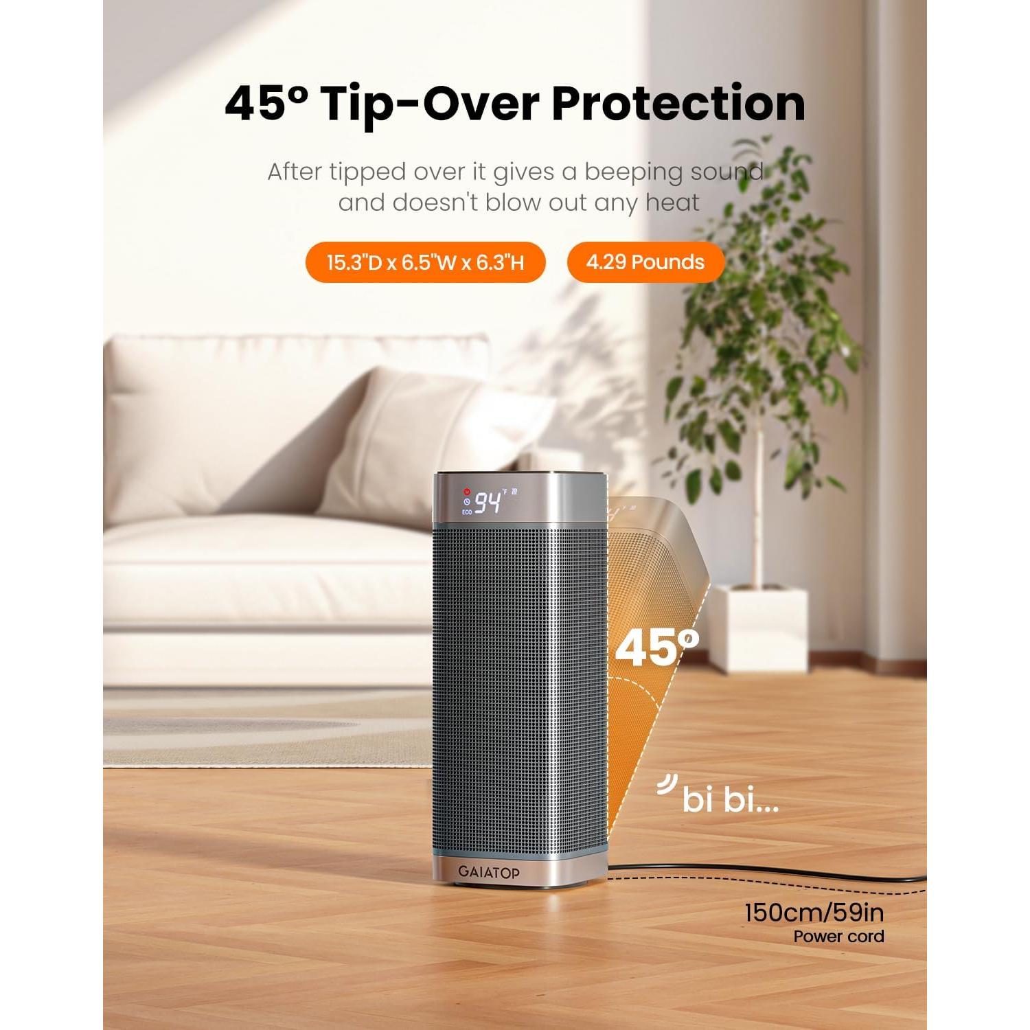 Calefactor Eléctrico Gaiatop 1500W Portátil con Control Remoto