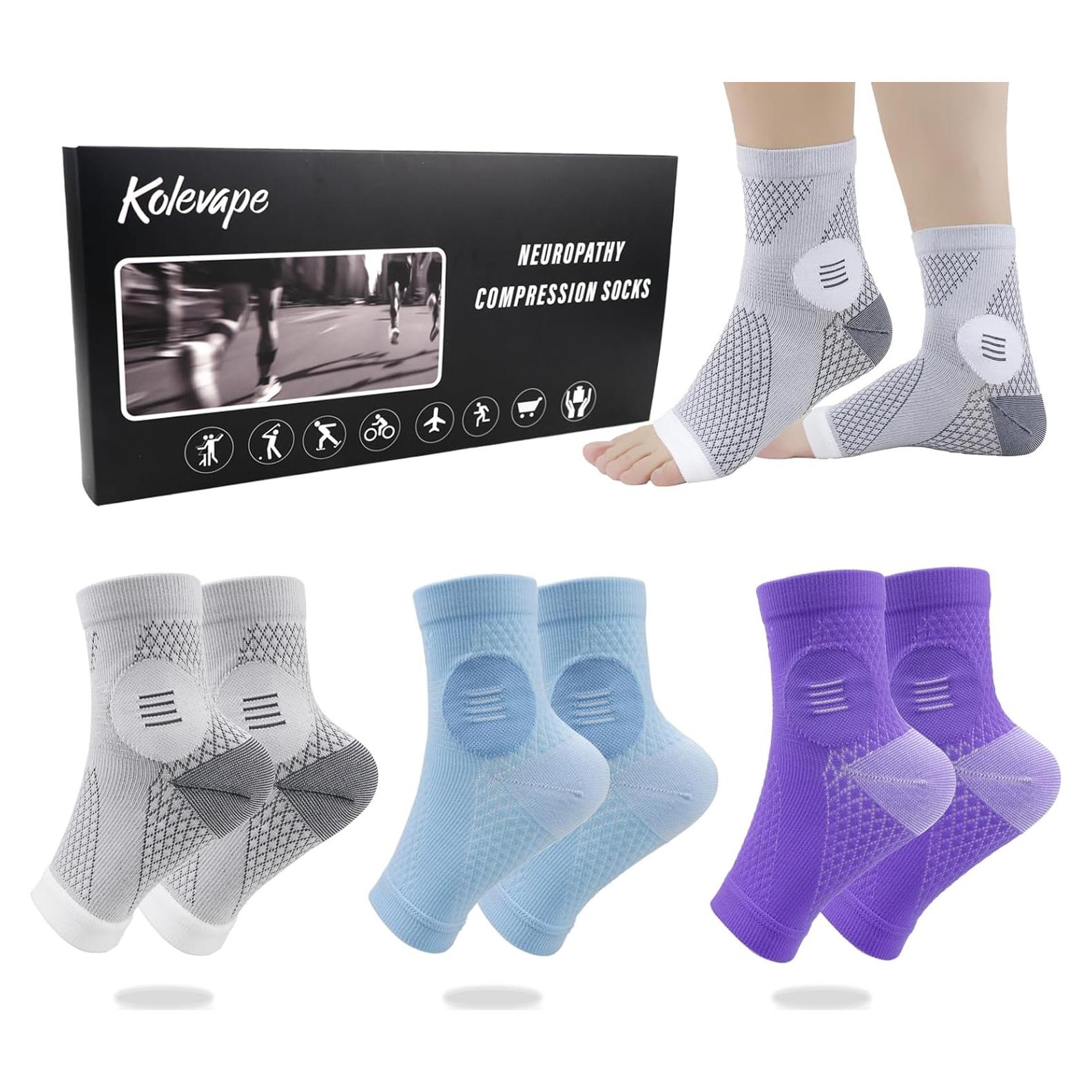 3 Pares de Calcetines de Compresión KOLEVAPE para Neuropatía