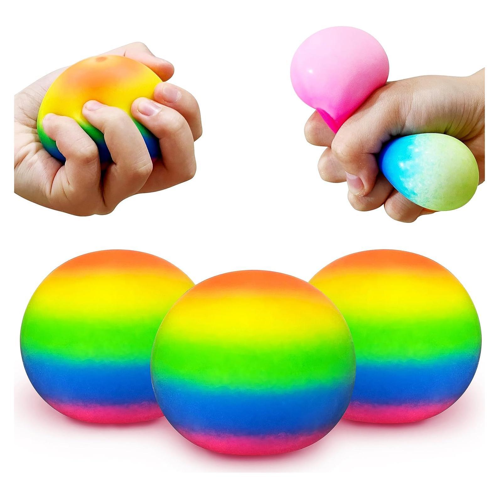 Juego de 3 Pelotas Antiestrés Arcoíris JIAHO 2.4" para Niños y Adultos