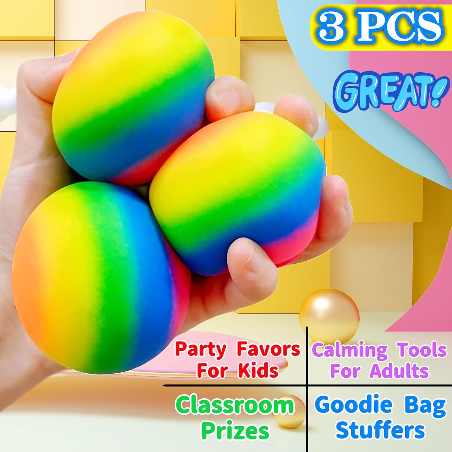 Juego de 3 Pelotas Antiestrés Arcoíris JIAHO 2.4" para Niños y Adultos