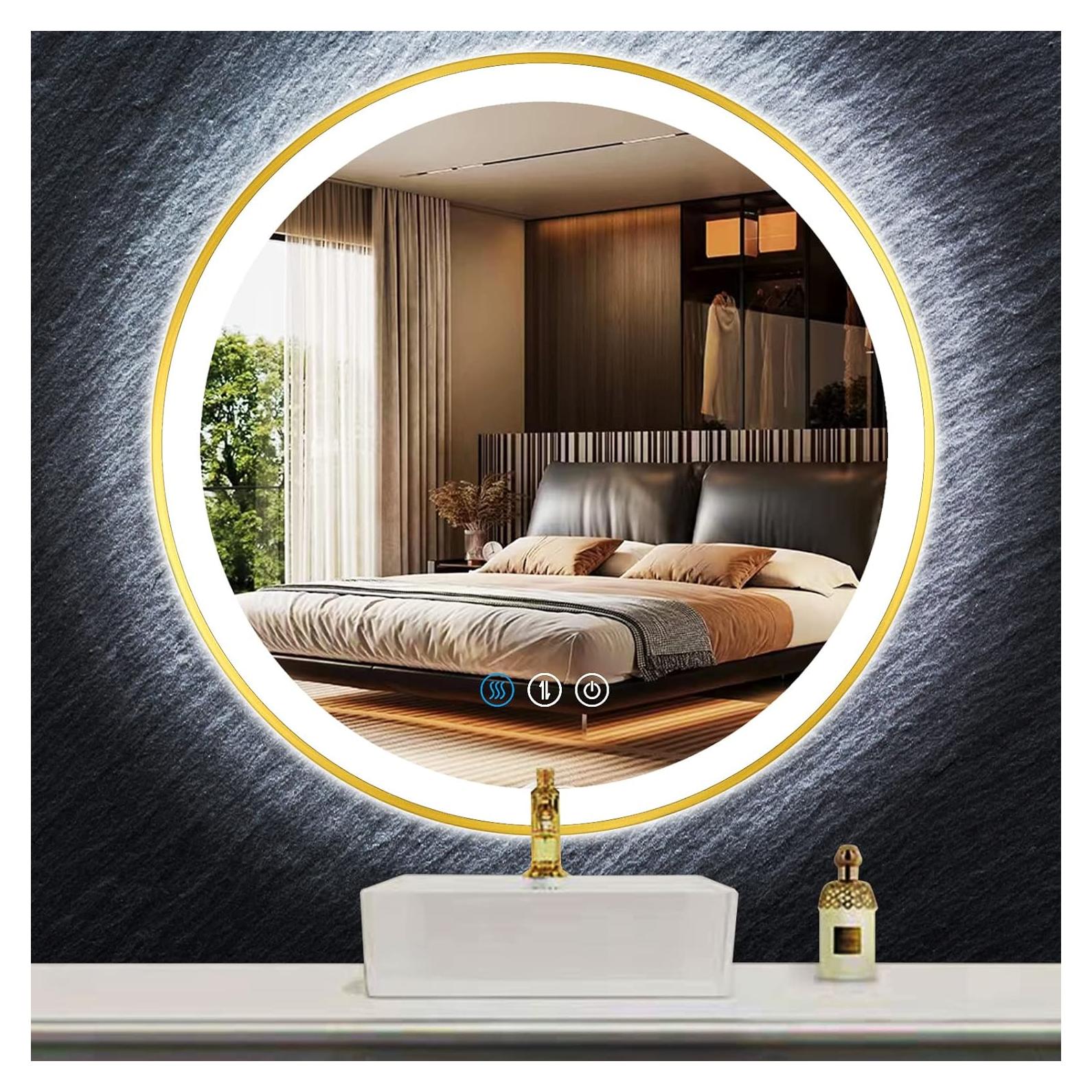 Espejo LED de Baño THEKLA Redondo 50.8 cm Dorado Iluminado