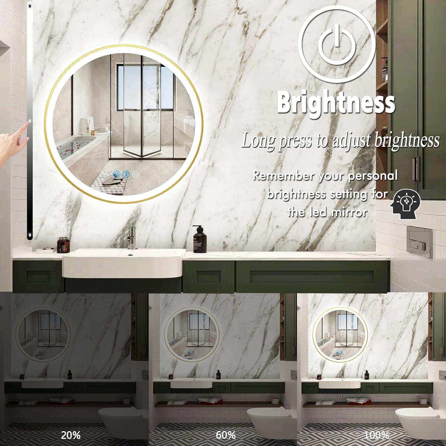 Espejo LED de Baño THEKLA Redondo 50.8 cm Dorado Iluminado