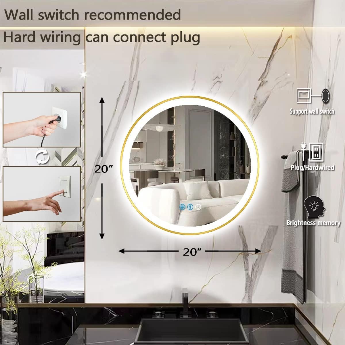 Espejo LED de Baño THEKLA Redondo 50.8 cm Dorado Iluminado