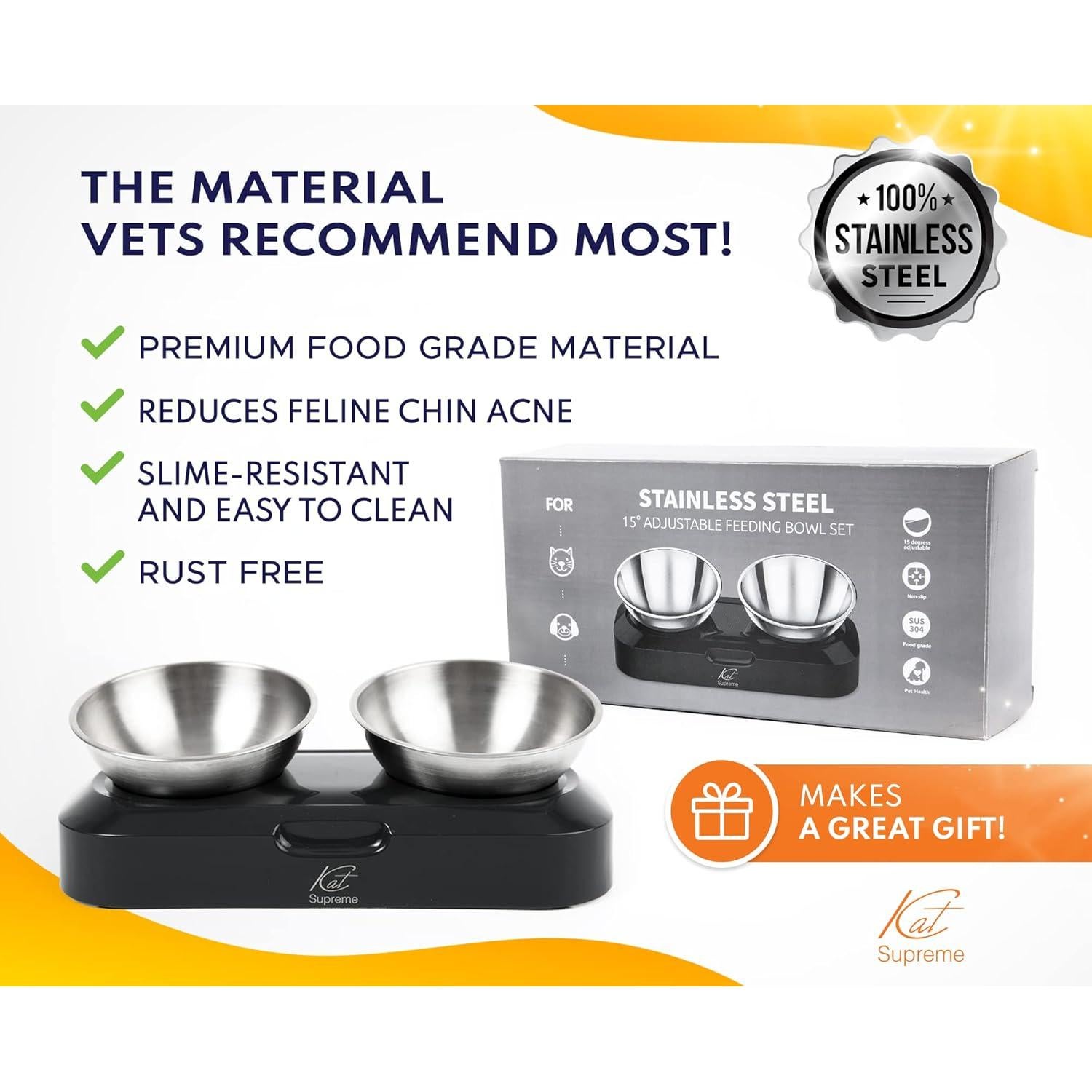 Set de Cuencos Elevados KatSupreme para Gatos - Acero Inoxidable