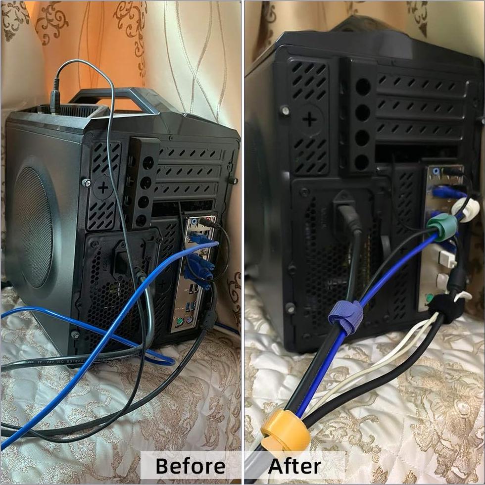 100 Correas de Sujeción de Cable Reutilizables KOOWIN Amarillas 20.32x1.27cm