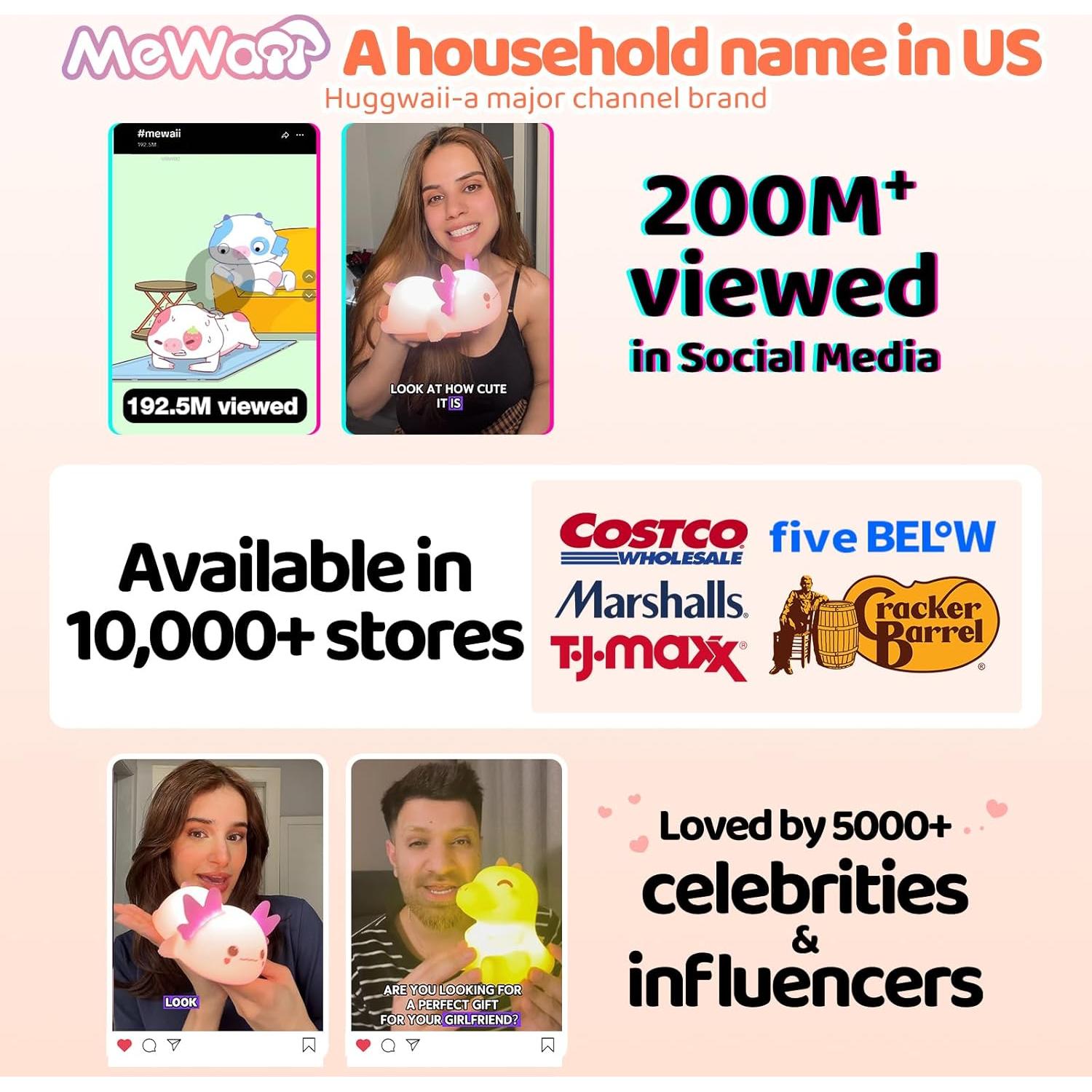 Luz Nocturna Axolote Huggwaii Silicona Regulable 20H Rosa