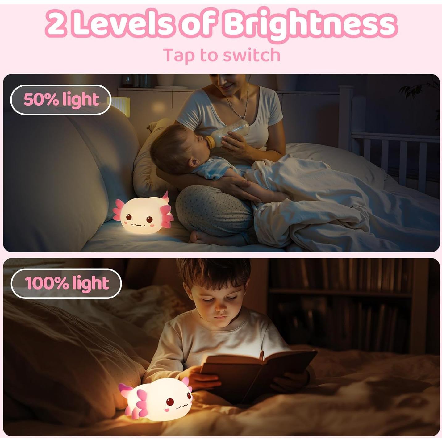 Luz Nocturna Axolote Huggwaii Silicona Regulable 20H Rosa