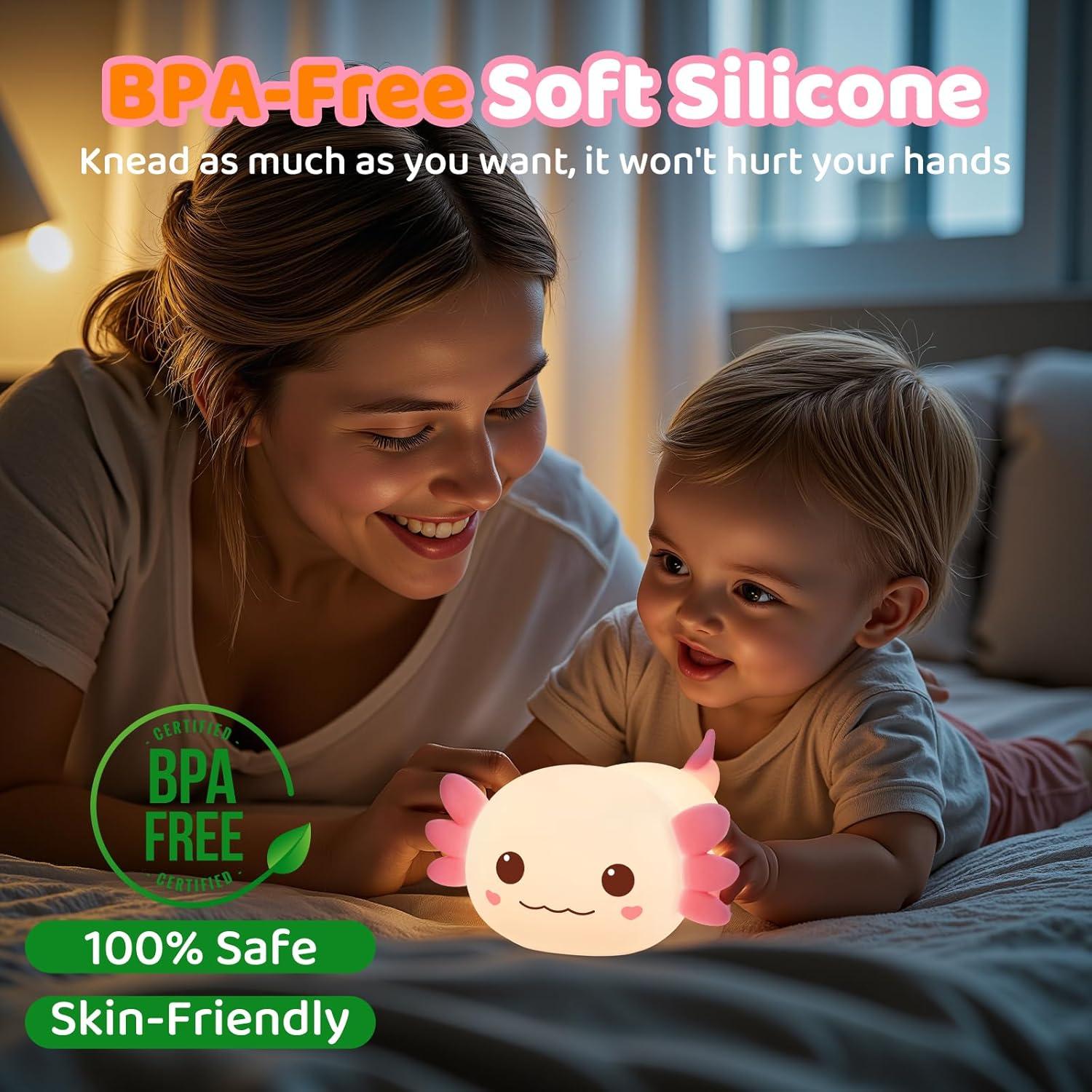 Luz Nocturna Axolote Huggwaii Silicona Regulable 20H Rosa