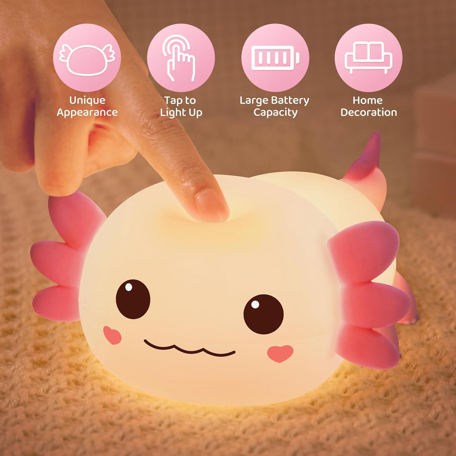 Luz Nocturna Axolote Huggwaii Silicona Regulable 20H Rosa