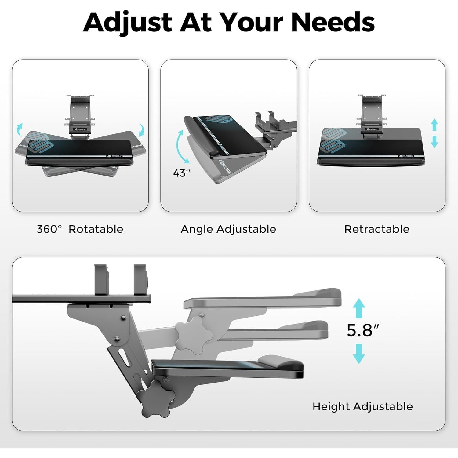 Bandeja de Teclado EUREKA ERGONOMIC Ajustable 63.5x23.2 cm