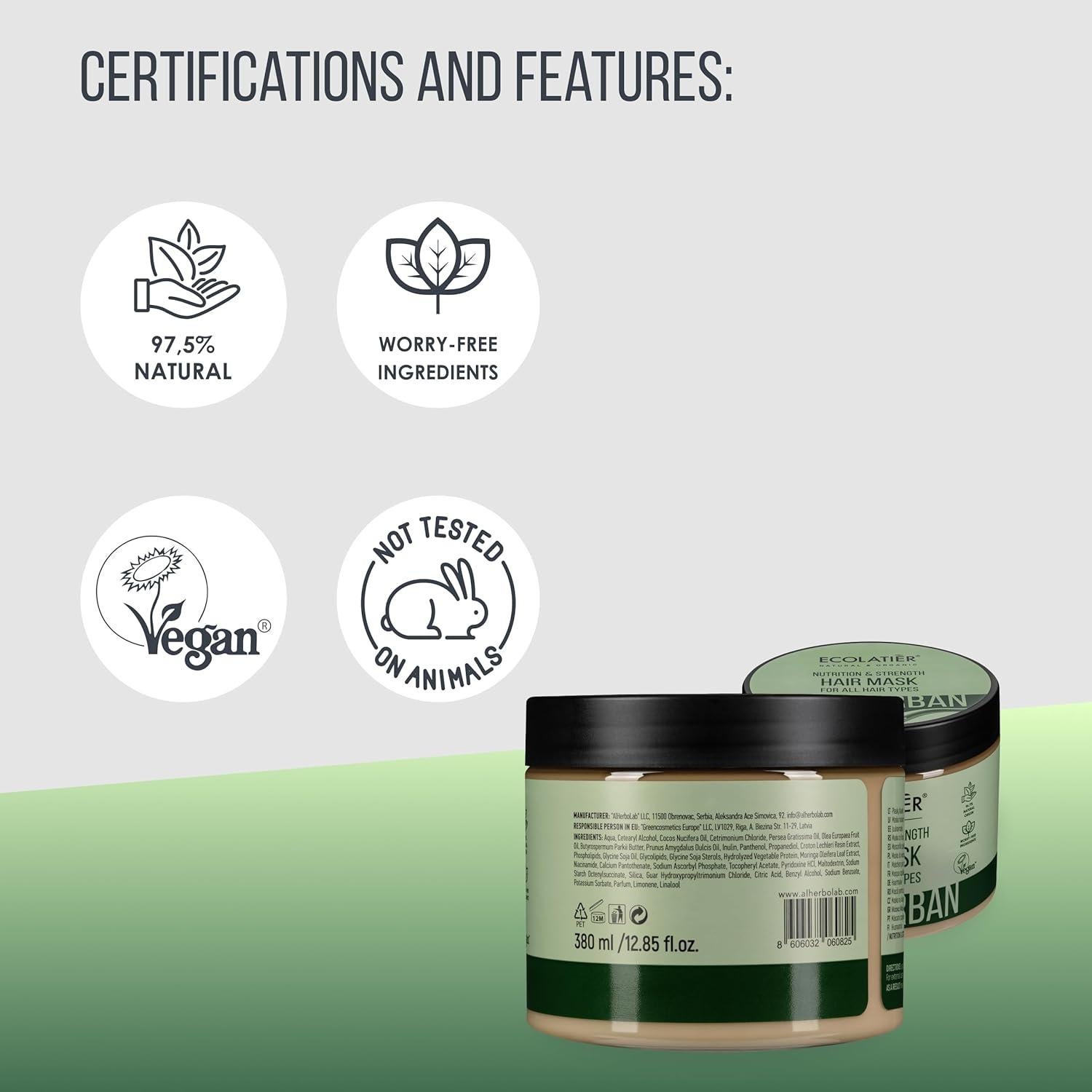 Mascarilla Capilar Ecolatier 400ml - Hidratación y Fuerza Vegana