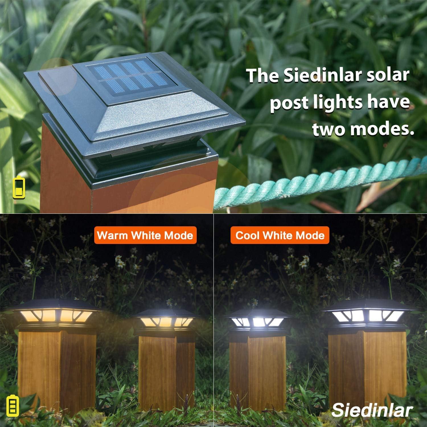 Luces de Poste SIEDiNLAR Solar 2 Modos LED Jardín Negro