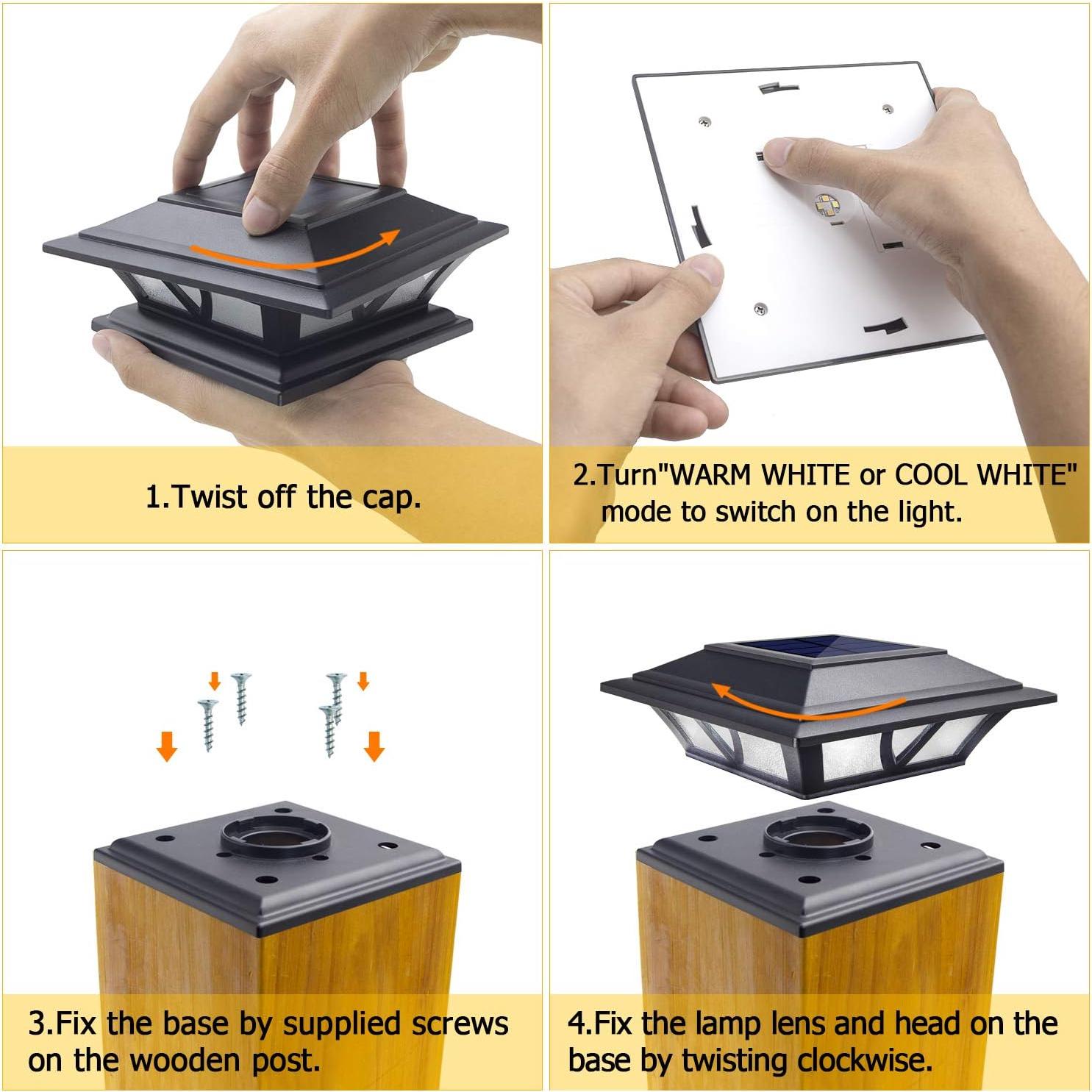 Luces de Poste SIEDiNLAR Solar 2 Modos LED Jardín Negro