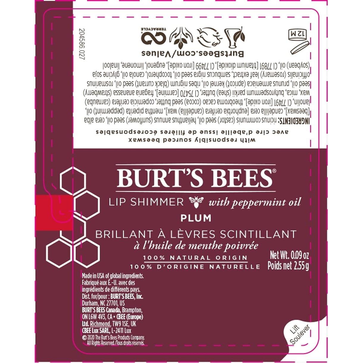 Brillo Labial Burt's Bees Ciruela 100% Natural - 2 Tubos