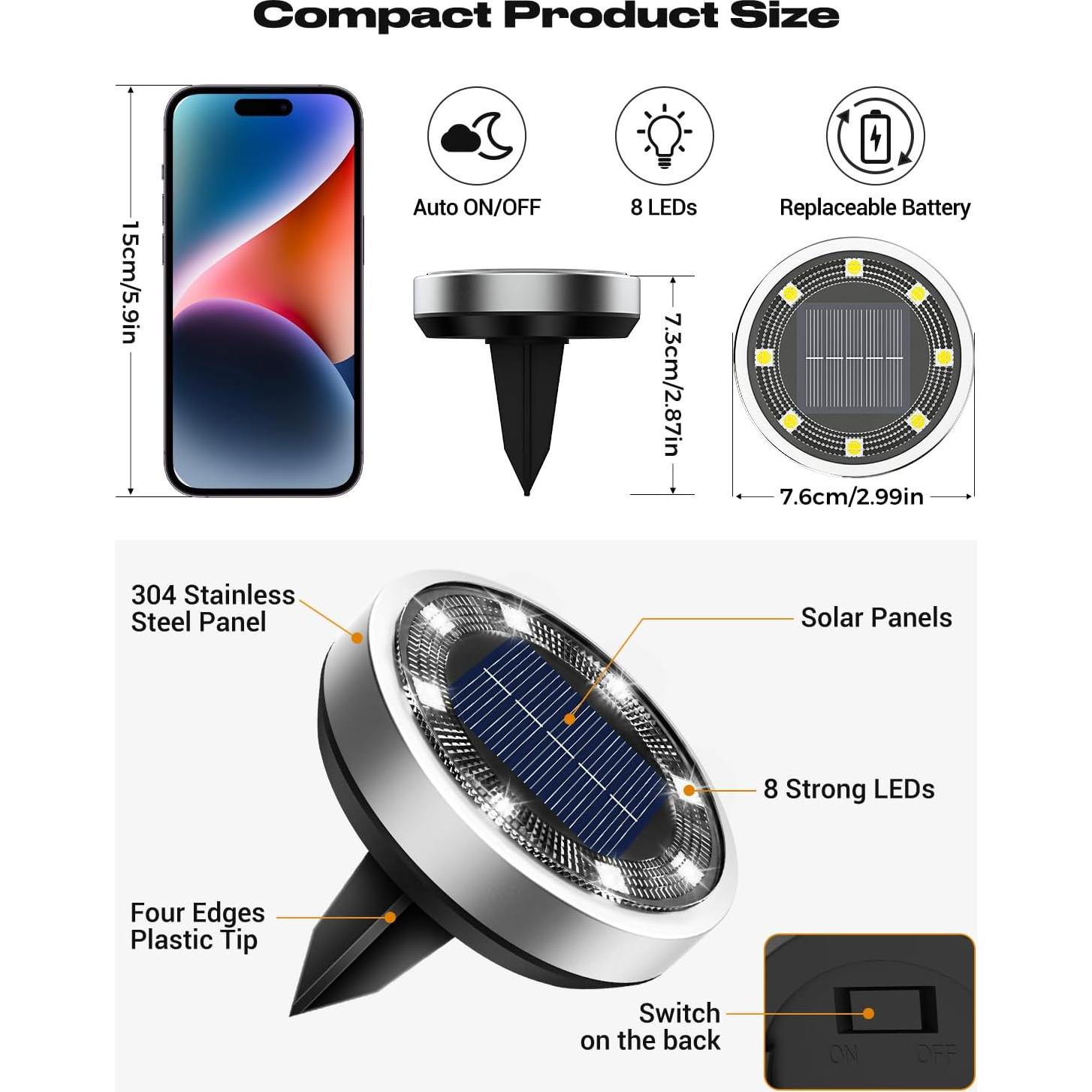 Luces Solares de Suelo BTFarm 16 Piezas LED IP65 Jardín