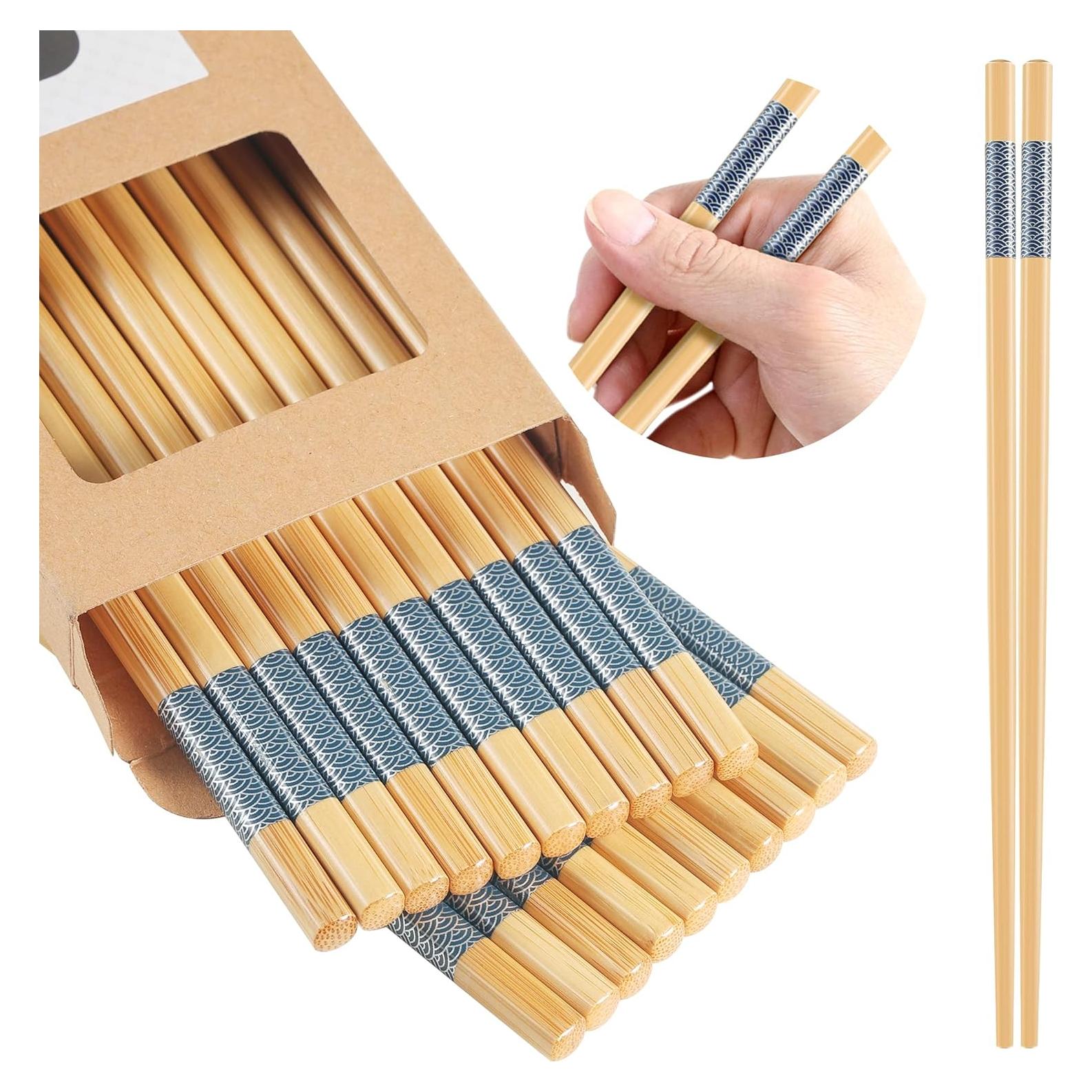 10 Pares Palillos de Bambú Reutilizables LOROTOCO 24 cm Antideslizantes