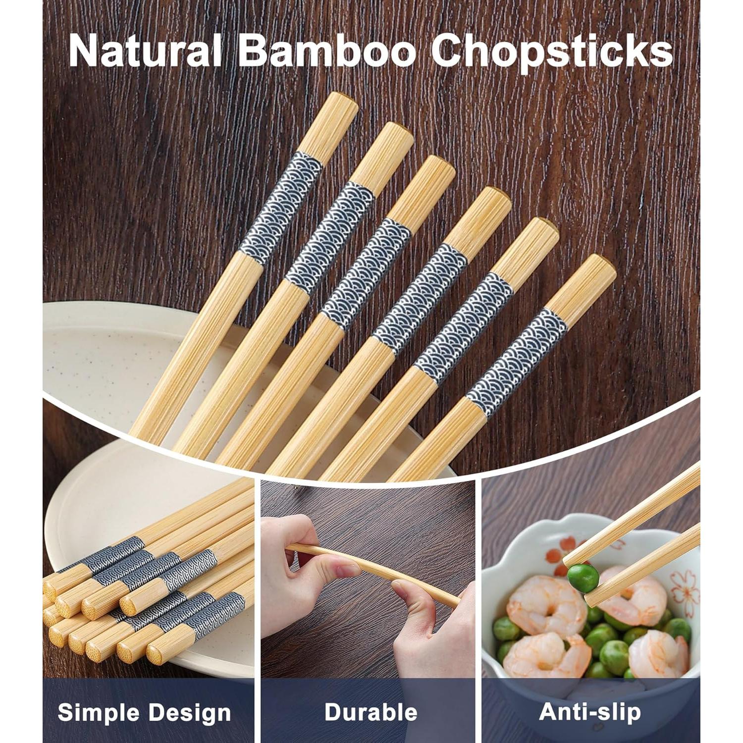 10 Pares Palillos de Bambú Reutilizables LOROTOCO 24 cm Antideslizantes