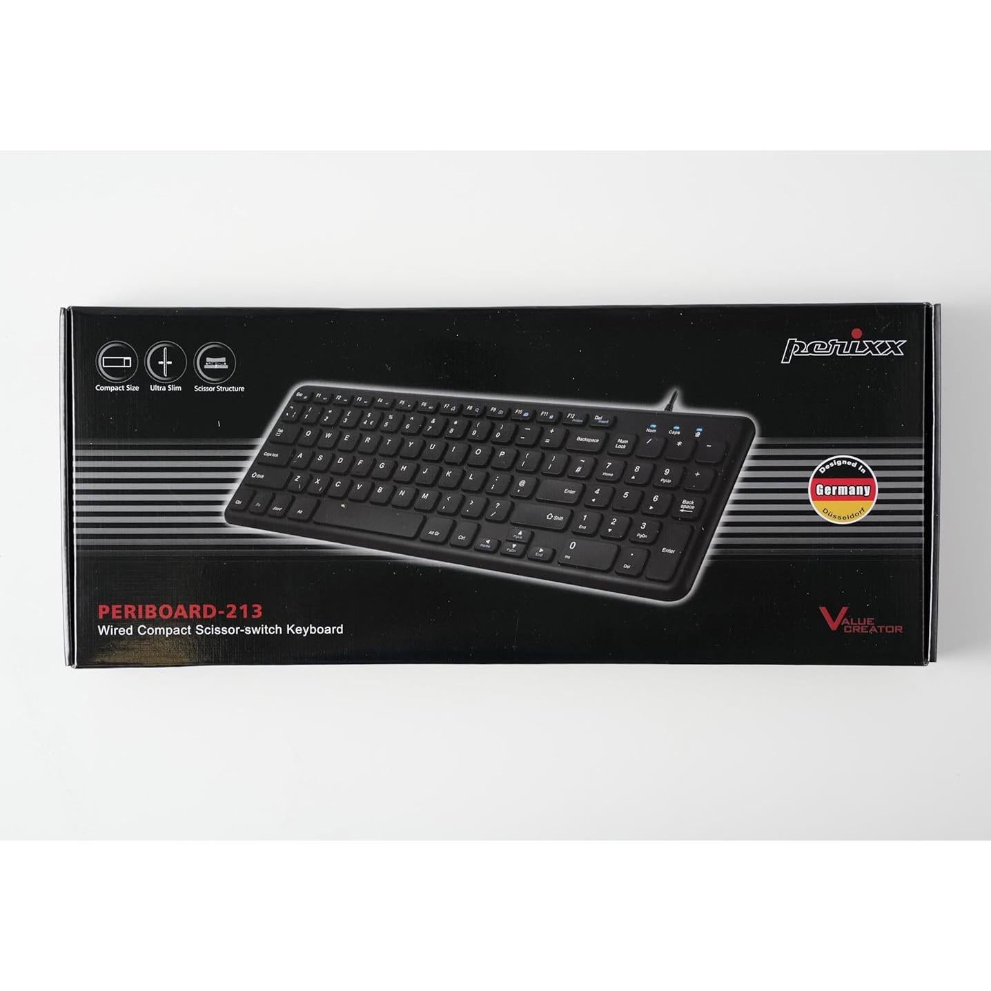 Teclado USB Perixx PERIBOARD-213B Chiclet Silencioso Negro