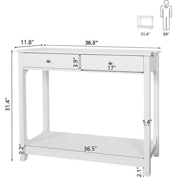 Mesa Consola TaoHFE Blanca 100x30x80 cm 2 Cajones
