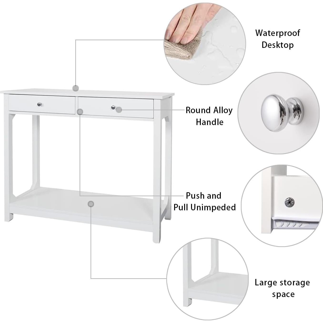Mesa Consola TaoHFE Blanca 100x30x80 cm 2 Cajones