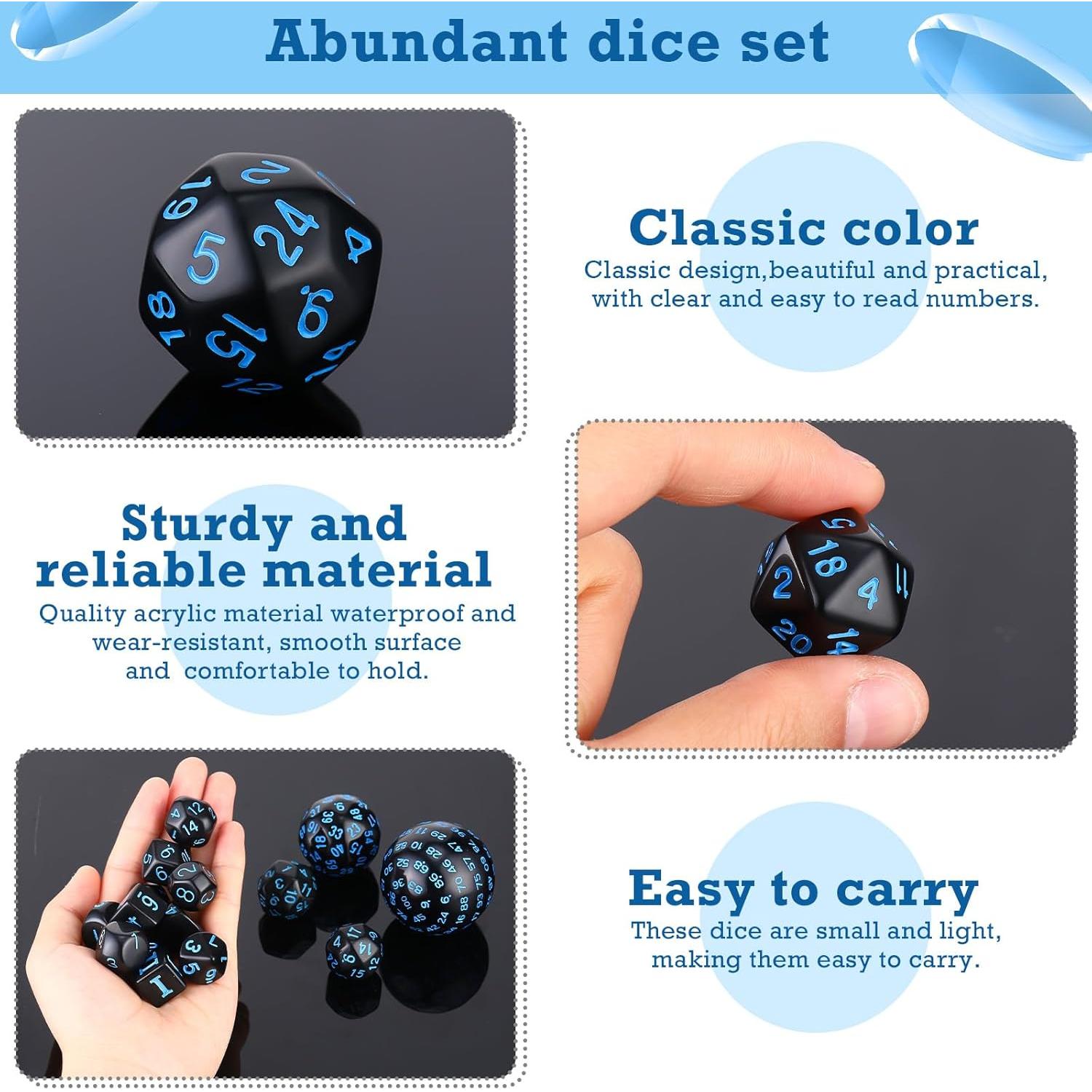 Conjunto de Dados Poliedricos Civaner 15 Piezas RPG Negro y Azul