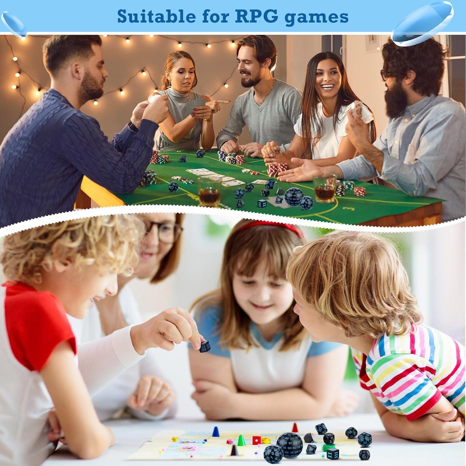 Conjunto de Dados Poliedricos Civaner 15 Piezas RPG Negro y Azul