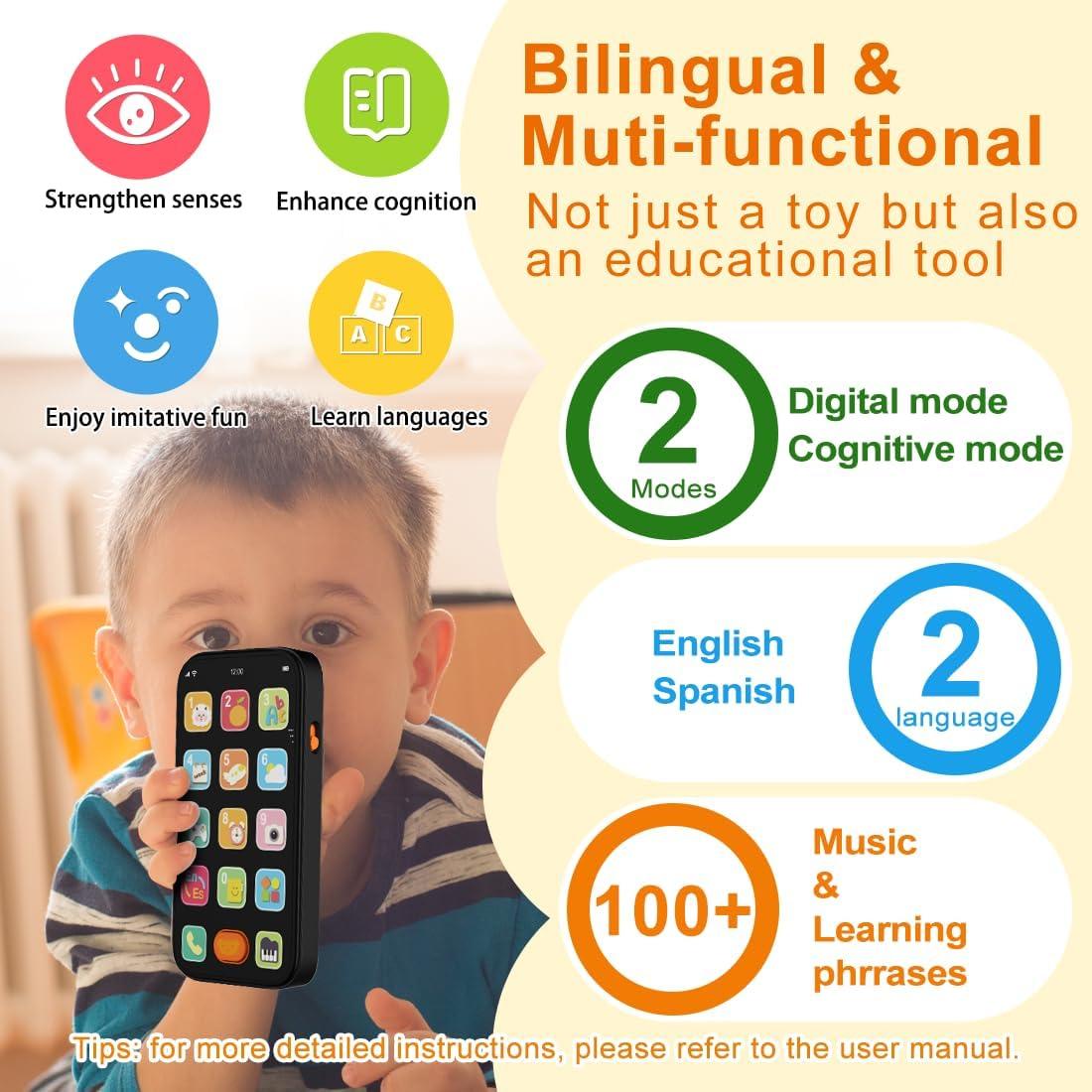 Teléfono Bilingüe para Bebés KALUYA - Juguete Educativo Negro