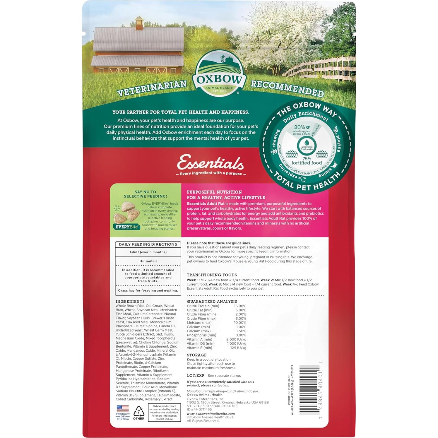 Comida para Ratas Adultas Oxbow Essentials 1.36 kg - Natural y Fortificada