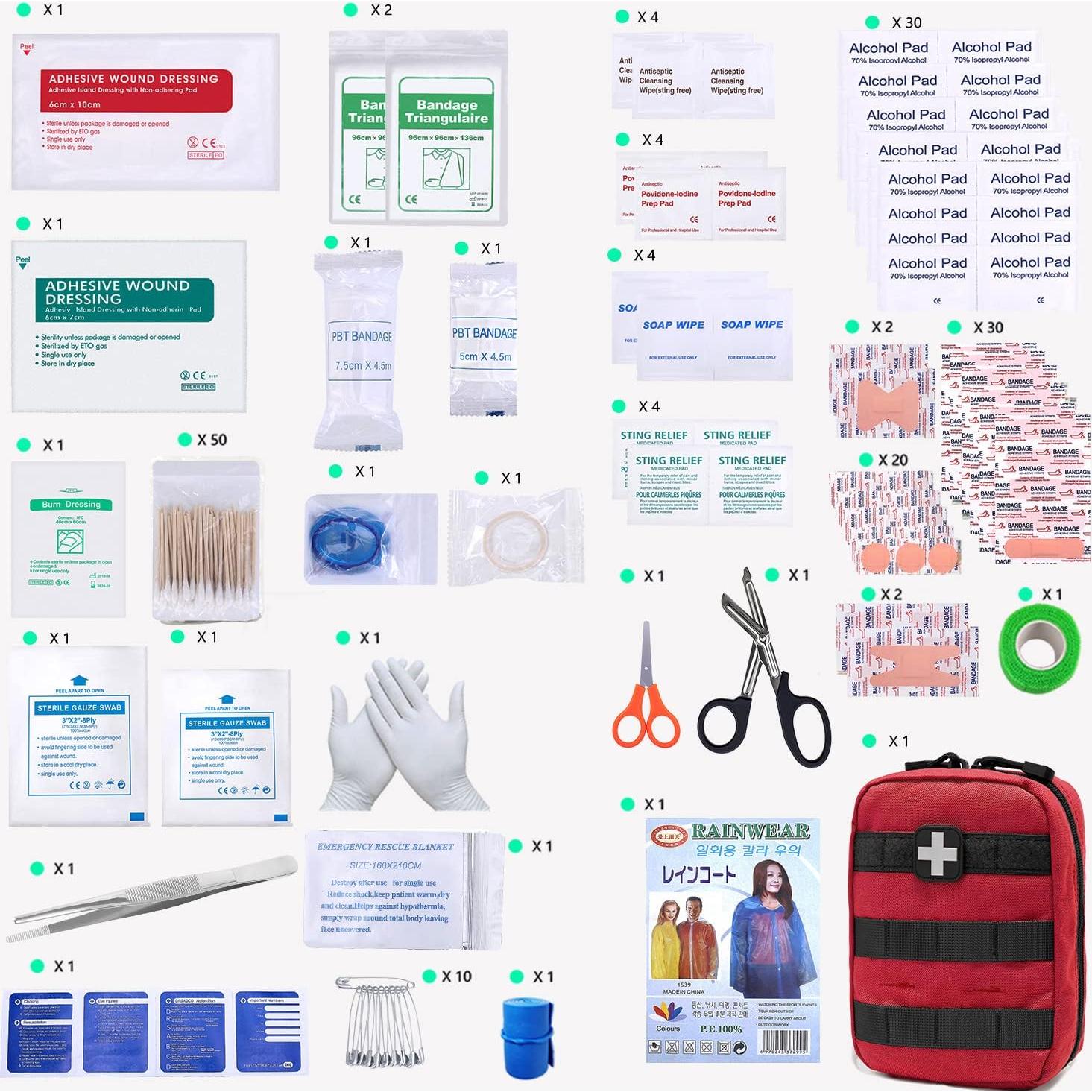 Kit Médico de Primeros Auxilios Carlebben Rojo MOLLE 180 Piezas