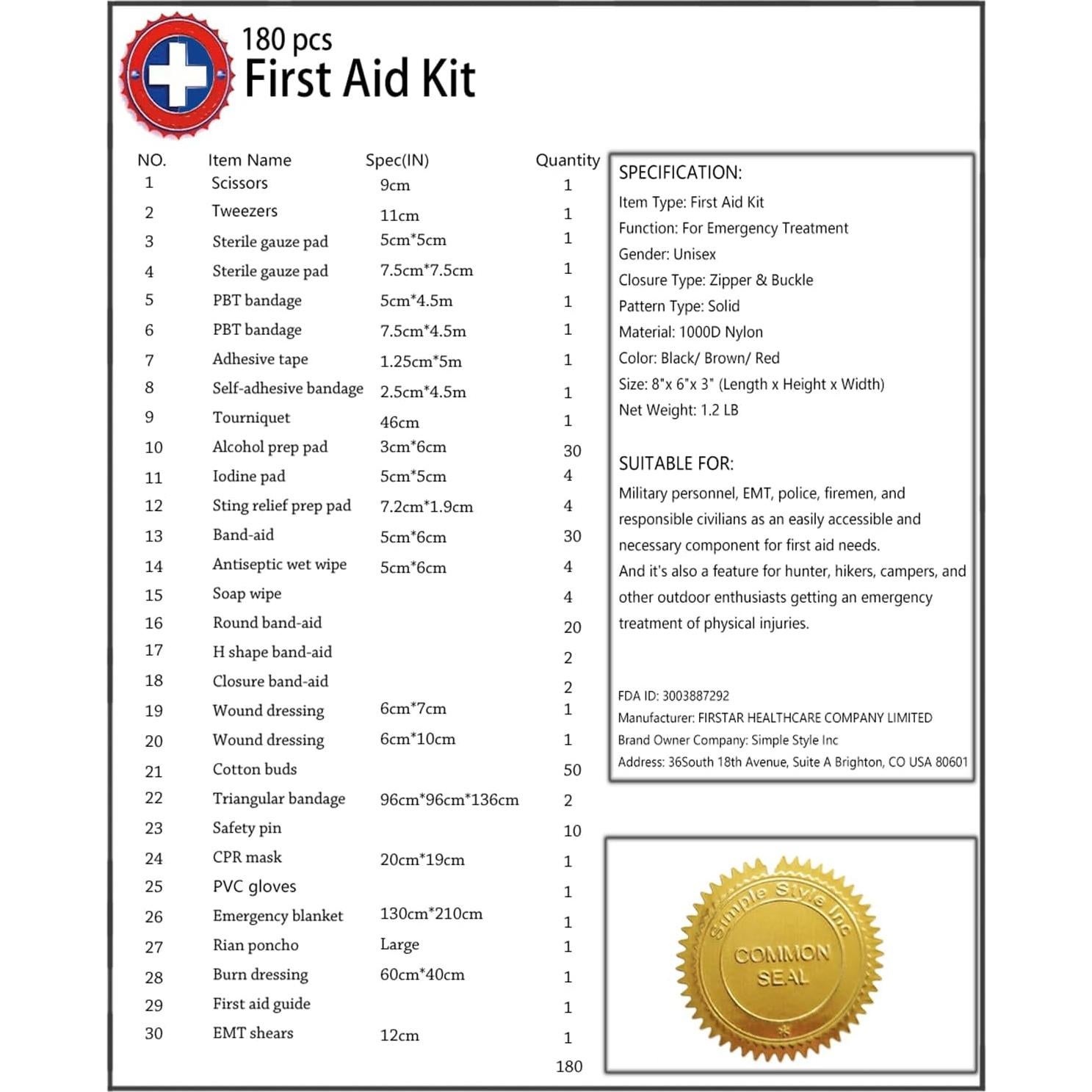 Kit Médico de Primeros Auxilios Carlebben Rojo MOLLE 180 Piezas