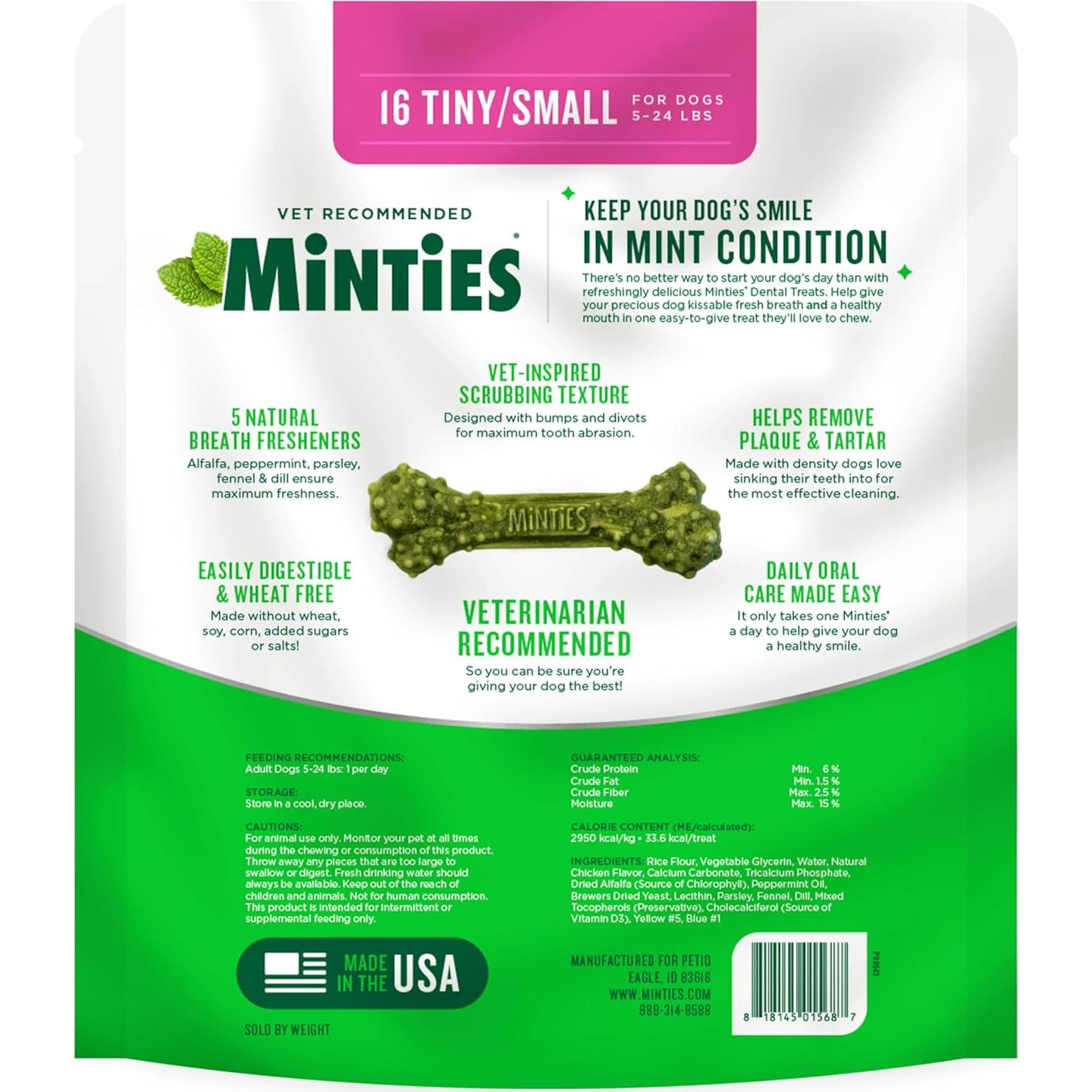 Minties Huesos Dentales para Perros Pequeños 16 Unidades