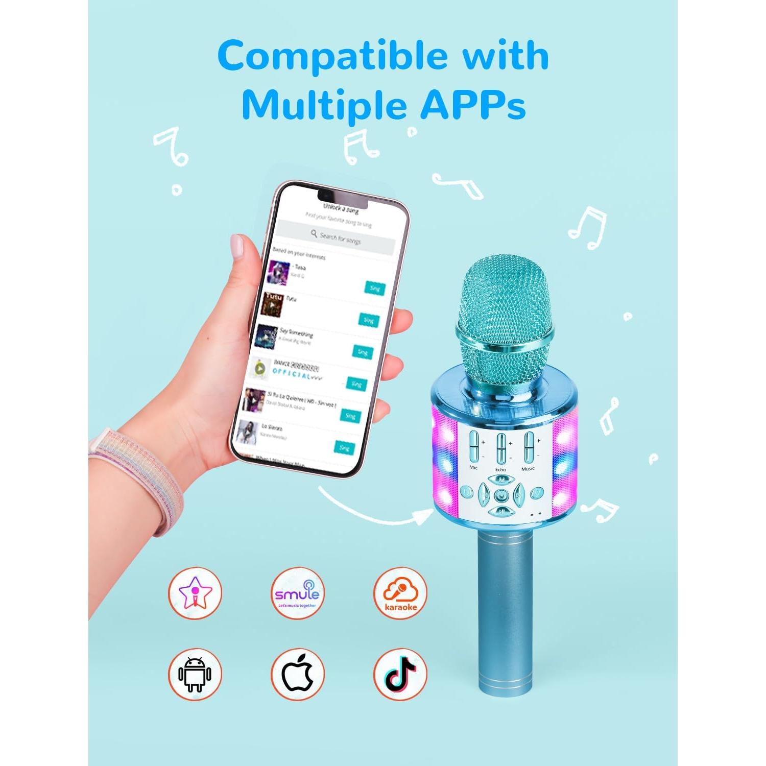 Micrófono Karaoke Amazmic Azul Bluetooth con Luces LED