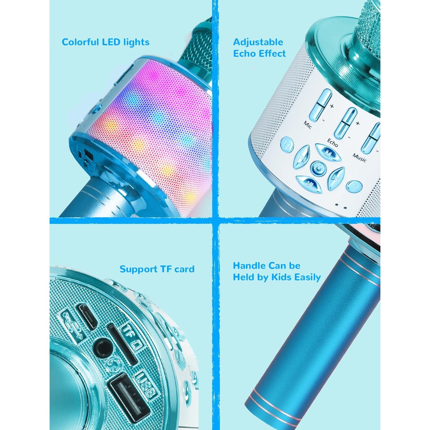 Micrófono Karaoke Amazmic Azul Bluetooth con Luces LED