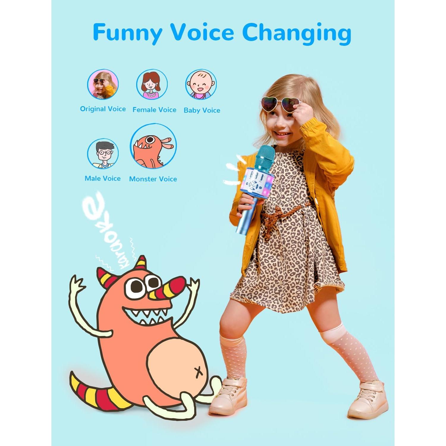 Micrófono Karaoke Amazmic Azul Bluetooth con Luces LED