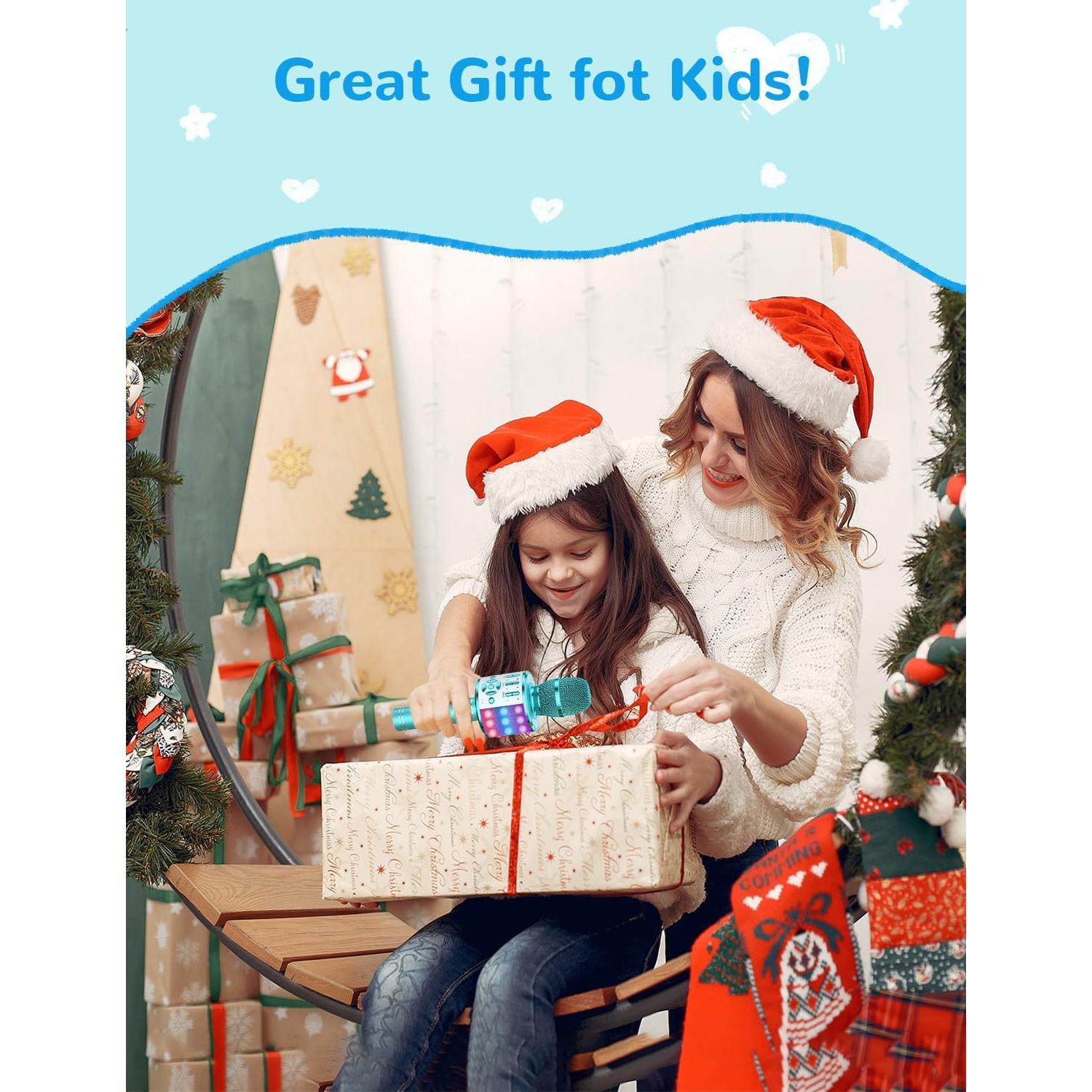 Micrófono Karaoke Amazmic Azul Bluetooth con Luces LED