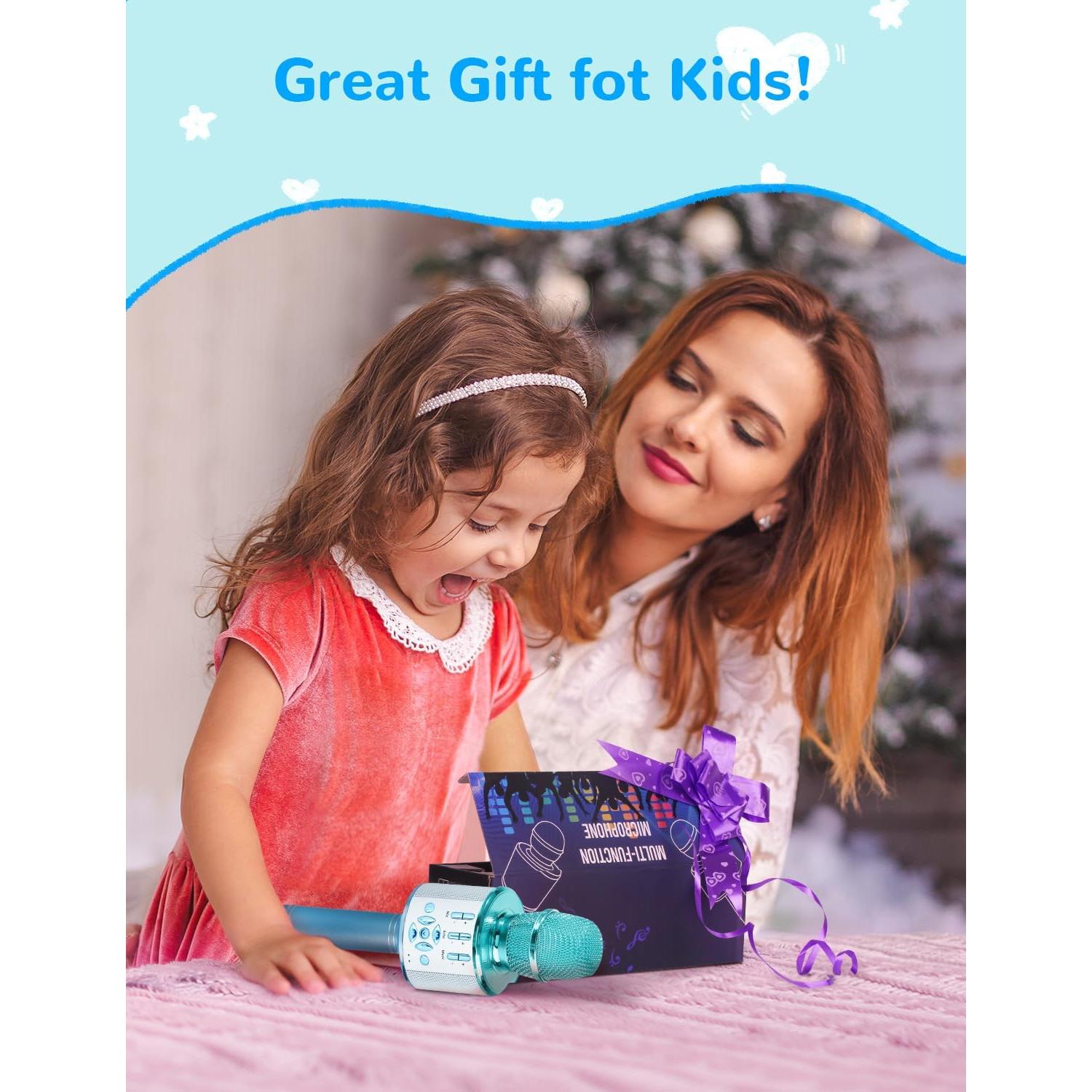 Micrófono Karaoke Amazmic Azul Bluetooth con Luces LED