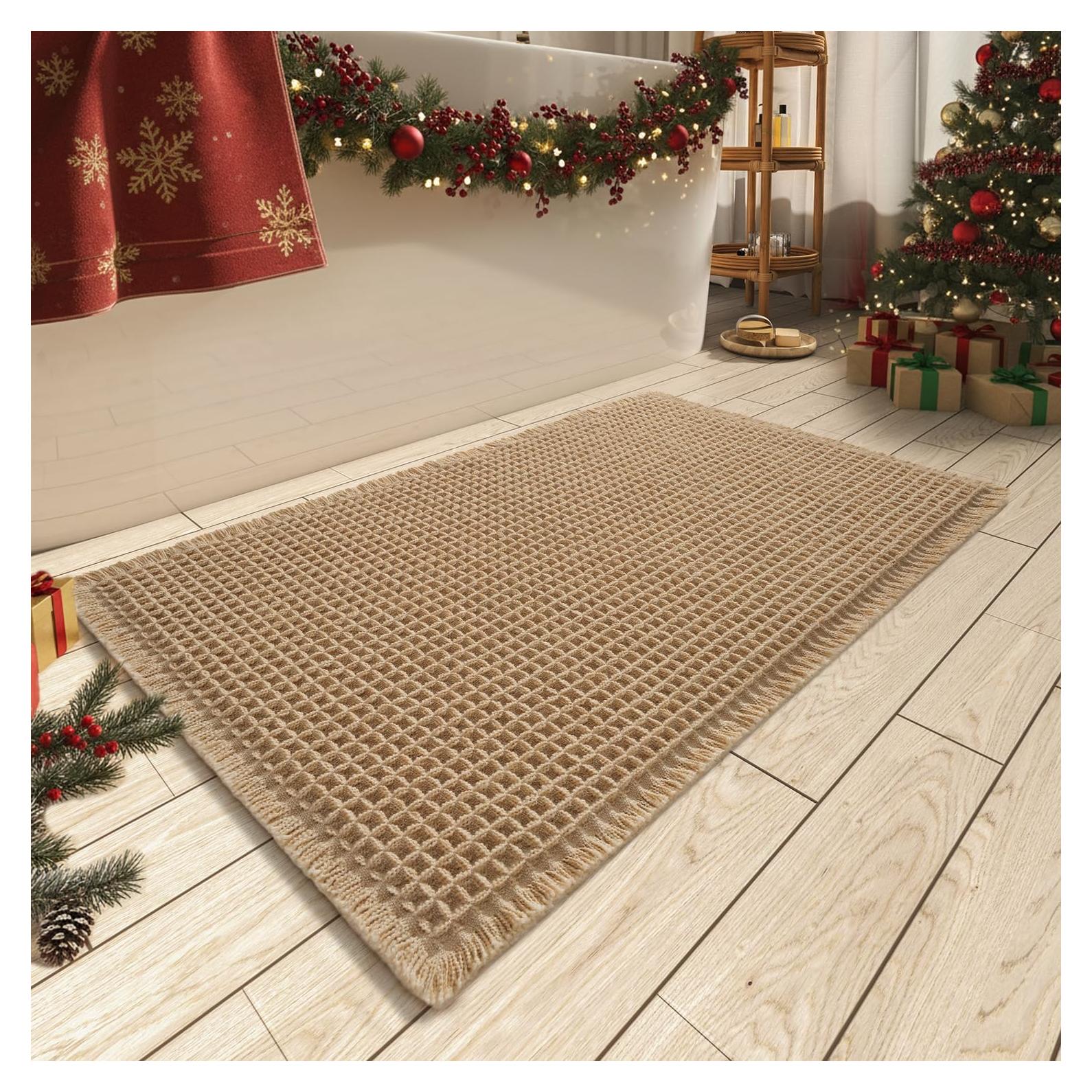 Alfombra de Baño AMOAMI Waffle Antideslizante 46x76 cm Marrón