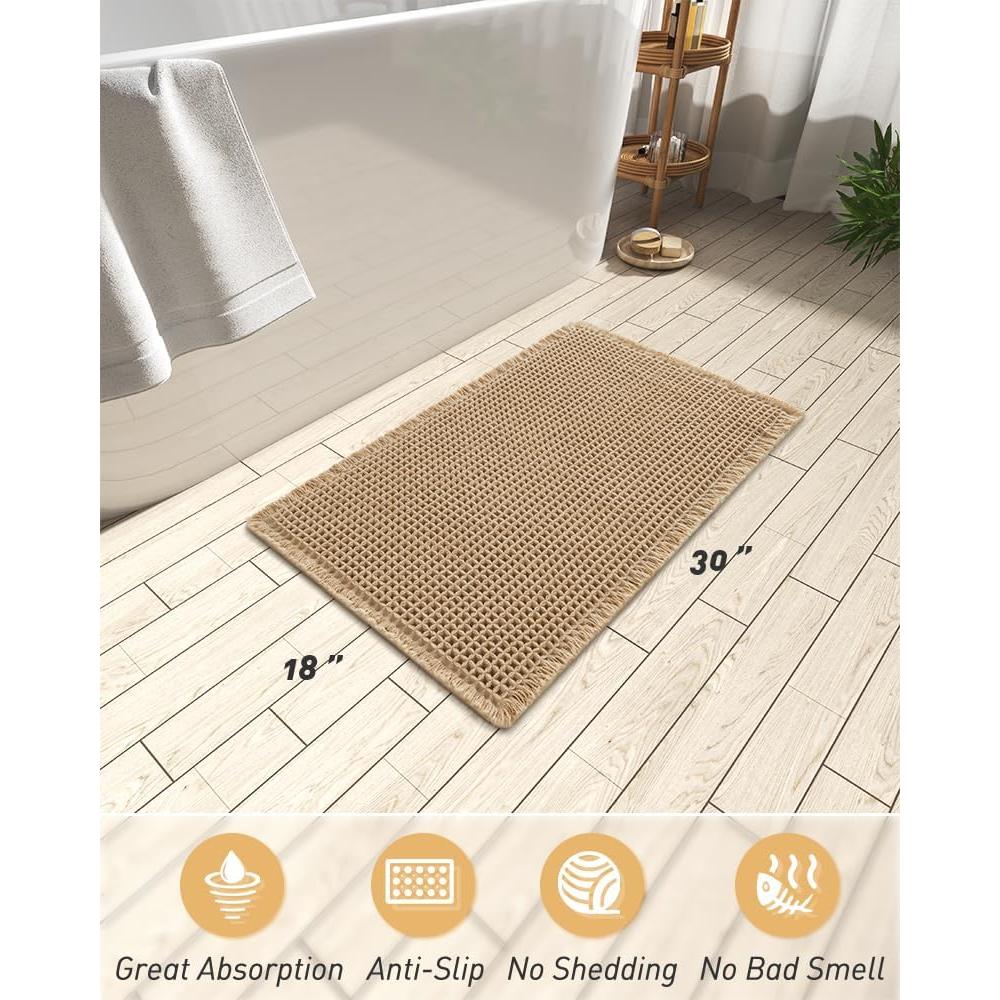 Alfombra de Baño AMOAMI Waffle Antideslizante 46x76 cm Marrón